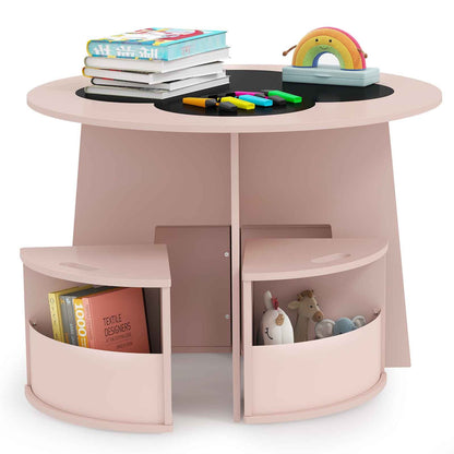 5 PCS Kids Table and Chair Set with Writable Blackboard Desktop-Pink