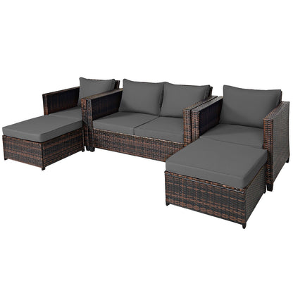 5 Pieces Outdoor Rattan Patio Furniture Set with Removable Cushions-Grey