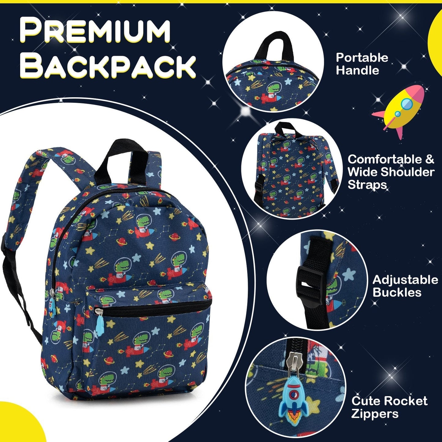 5 Piece Kids Luggage Set Carry-on Children Rolling Suitcase Set with Backpack-Dark Blue