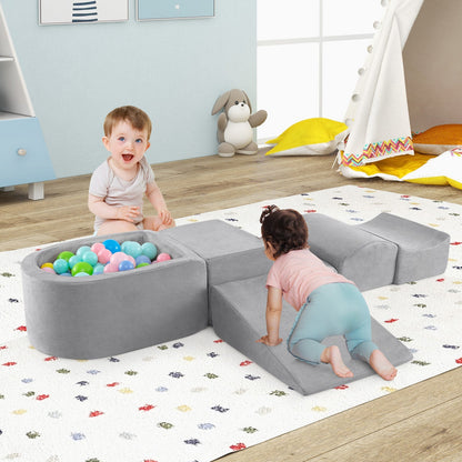 5-Piece Climb and Crawl Playset with Ball Pit for Kids-Grey