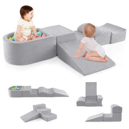 5-Piece Climb and Crawl Playset with Ball Pit for Kids-Grey