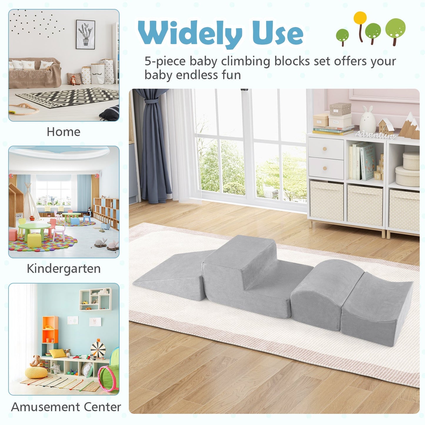 5-Piece Climb and Crawl Playset with Ball Pit for Kids-Grey