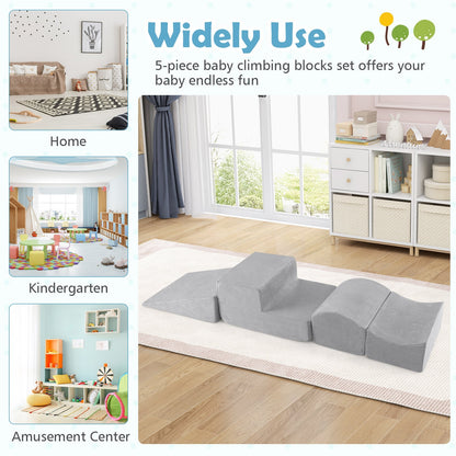 5-Piece Climb and Crawl Playset with Ball Pit for Kids-Grey