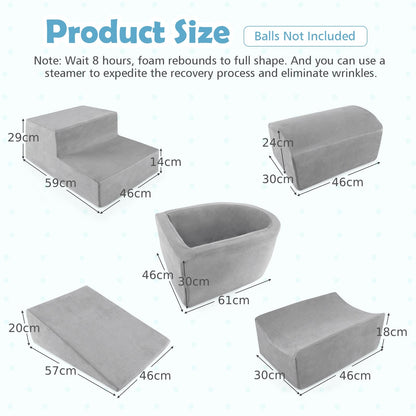 5-Piece Climb and Crawl Playset with Ball Pit for Kids-Grey