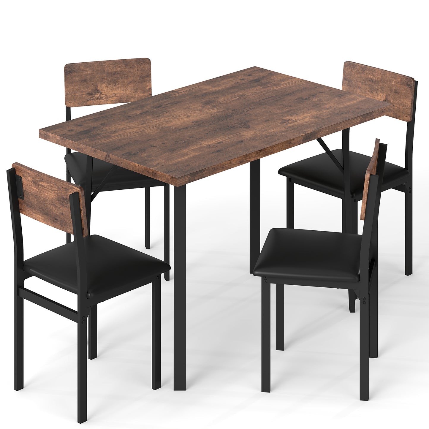 5-Piece Dining Table Set for 4 People with Metal Leg for Small Room-Brown
