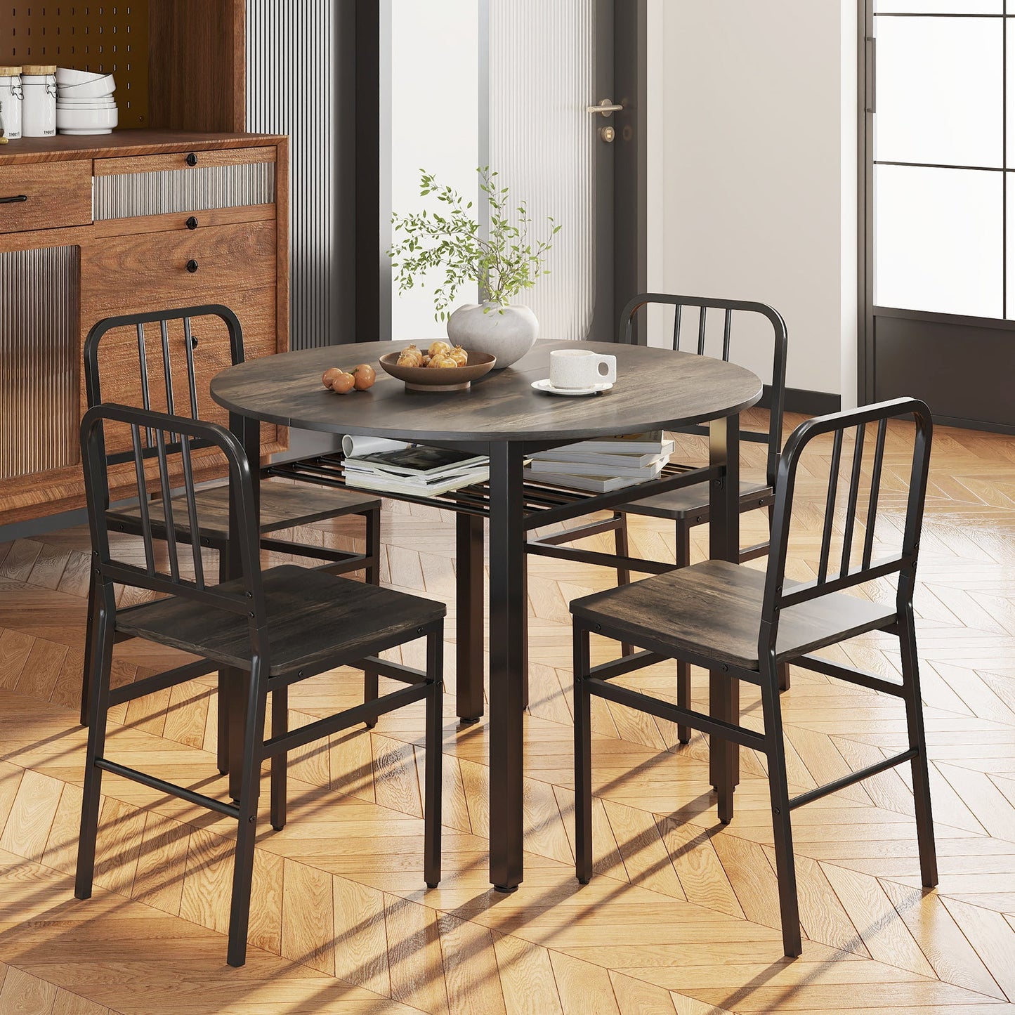 5 Piece Dining Table Set with Storage Rack for Dining Room