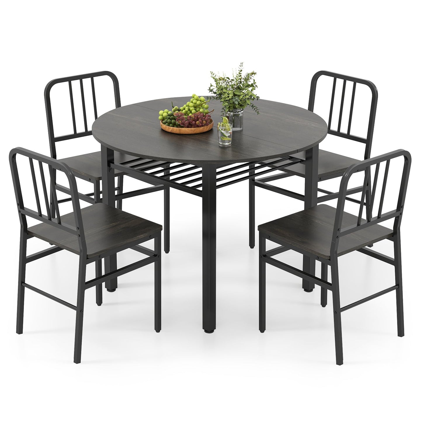 5 Piece Dining Table Set with Storage Rack for Dining Room