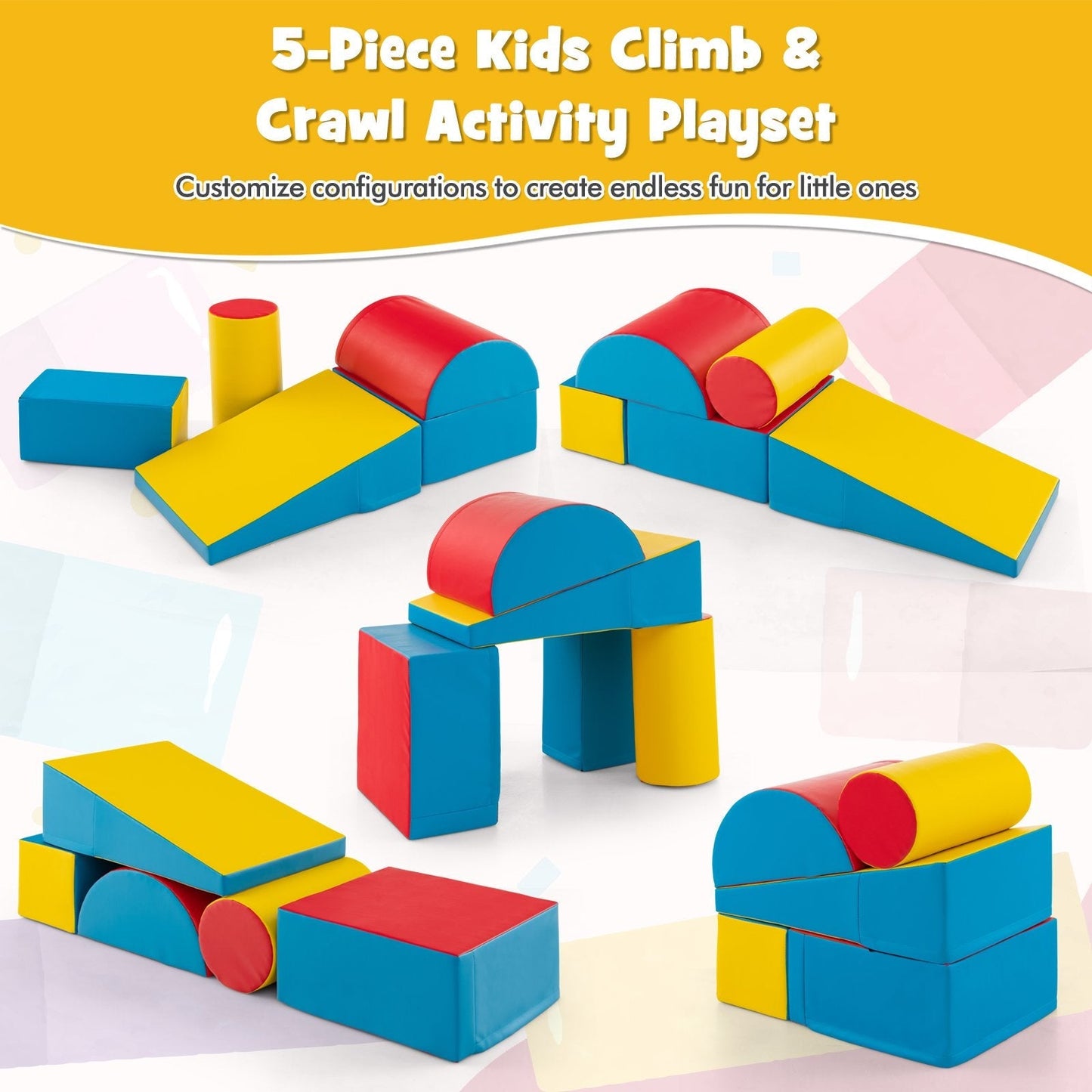 5-Piece Soft Waterproof Kids Climb and Crawl Activity Playset-Red