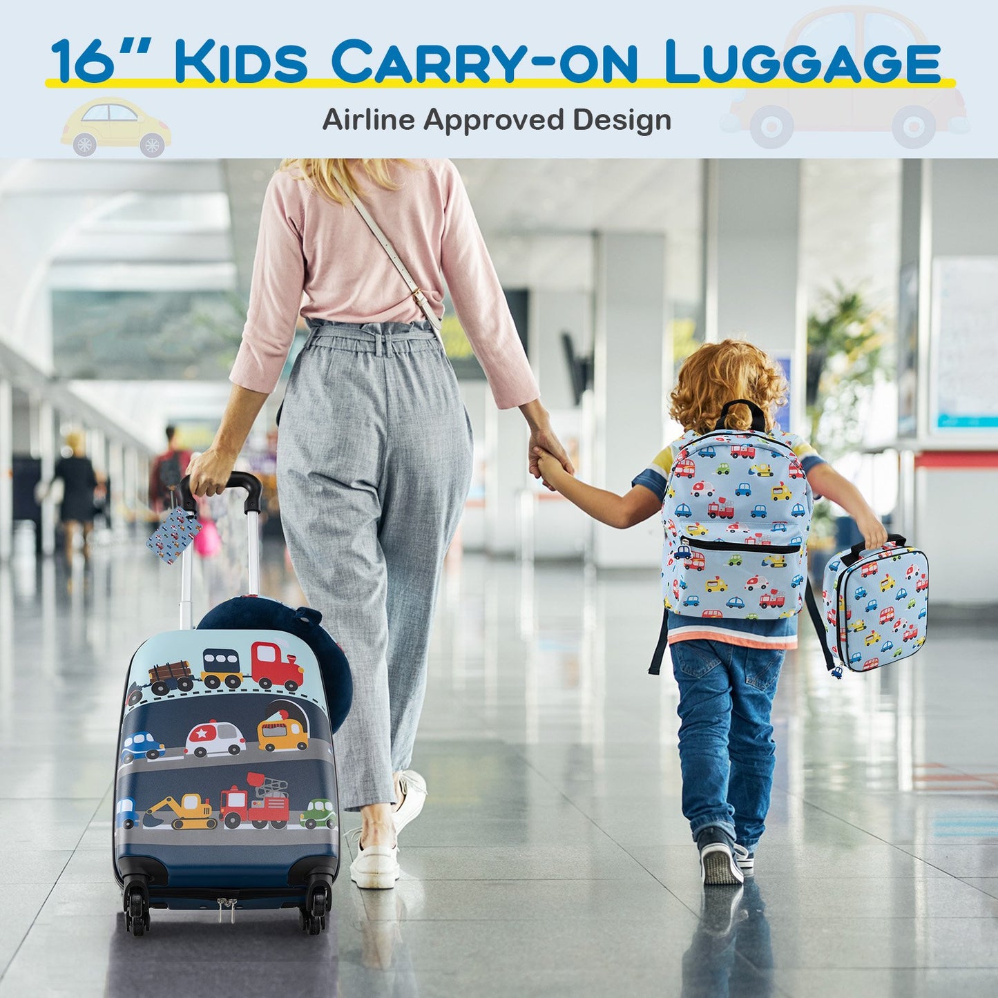 5 Piece Kids Luggage Set Carry-on Children Rolling Suitcase Set with Backpack-Blue