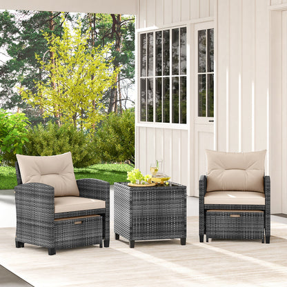 5 Piece Wicker Patio Furniture Set with 2 Cushioned Chairs and 2 Ottomans-Beige