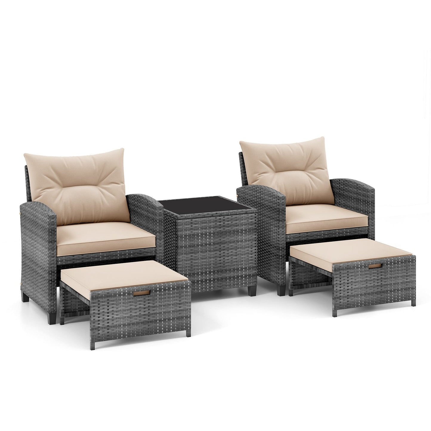 5 Piece Wicker Patio Furniture Set with 2 Cushioned Chairs and 2 Ottomans-Beige