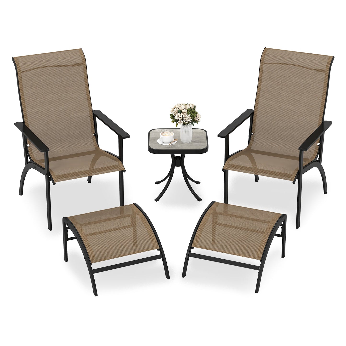 5 Pieces Adirondack Chair Set with Ottomans and Side Table-Coffee