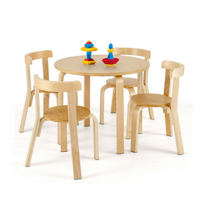 5 Pieces Kids Bentwood Curved Back Table and Chair Set-Natural