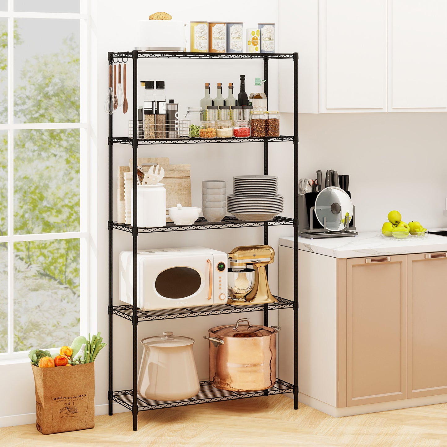 3/4/5/6-Tier Wire Shelving Unit Adjustable Metal Storage Shelves with V-shaped Shelving Rack-5-Tier-M