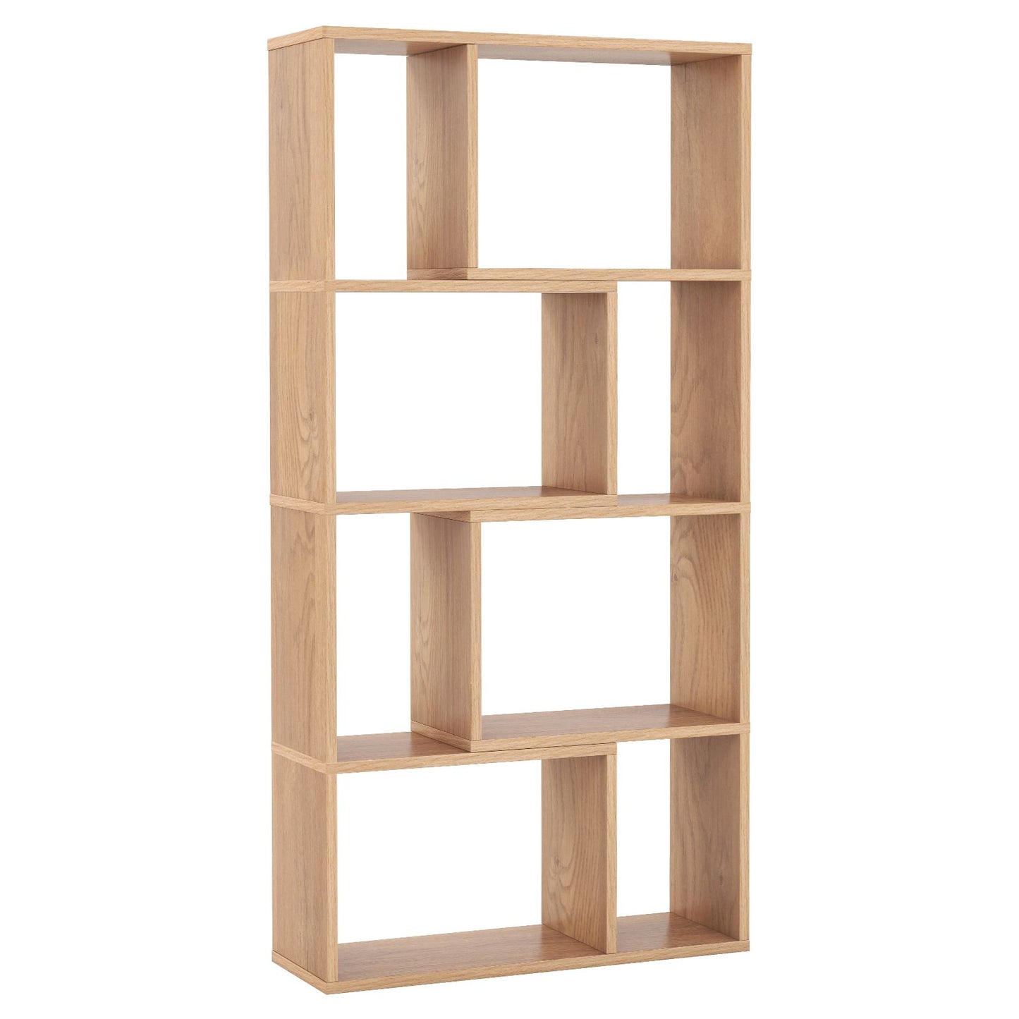 5-Tier Geometric Bookshelf with 8 Cubes Floor Standing Open Display Natural