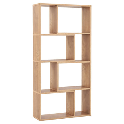 5-Tier Geometric Bookshelf with 8 Cubes Floor Standing Open Display Natural