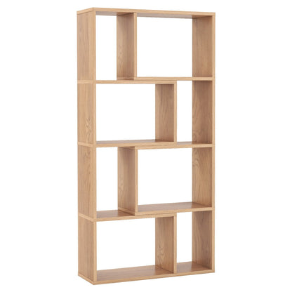 5-Tier Geometric Bookshelf with 8 Cubes Floor Standing Open Display-Natural