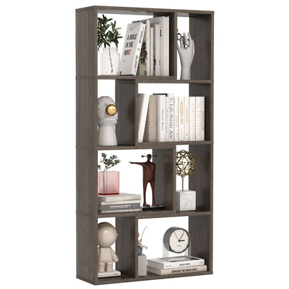 5-Tier Geometric Bookshelf with 8 Cubes Floor Standing Open Display Grey