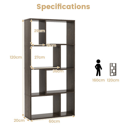 5-Tier Geometric Bookshelf with 8 Cubes Floor Standing Open Display-Grey