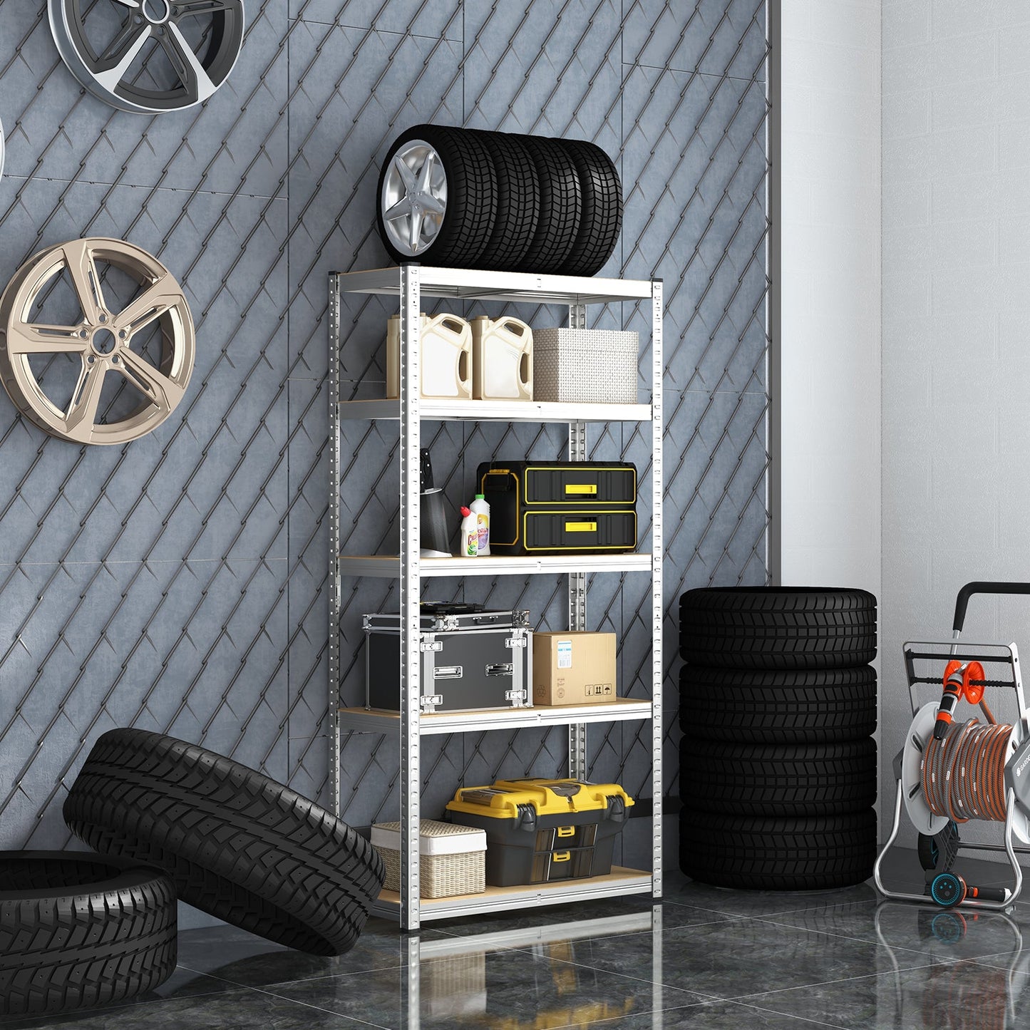 5-Tier Metal Shelving Unit with Adjustable Height for Garages-Silver