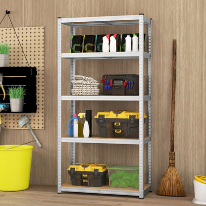 5-Tier Metal Shelving Unit with Adjustable Height for Garages-Silver