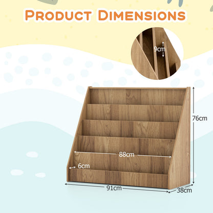5-Tier Wooden Toddler Book Shelf Stand with Deep Compartments-Natural