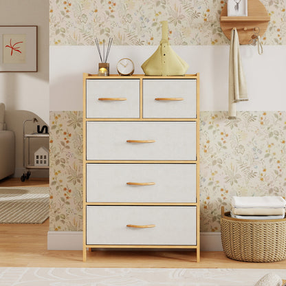5-Drawer Bamboo Chest of Drawers Vertical Storage Tower-Natural