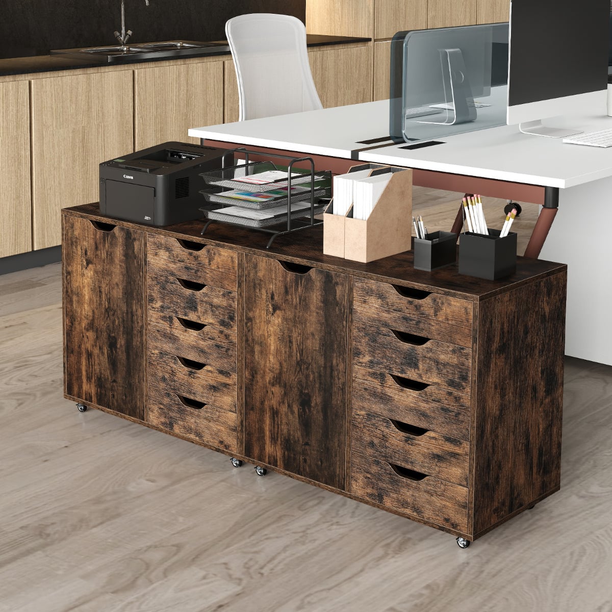 5-Drawer Chest with Door and Adjustable Shelf-Rustic Brown