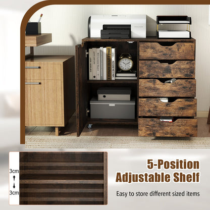 5-Drawer Chest with Door and Adjustable Shelf-Rustic Brown