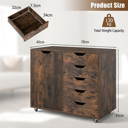 5-Drawer Chest with Door and Adjustable Shelf-Rustic Brown