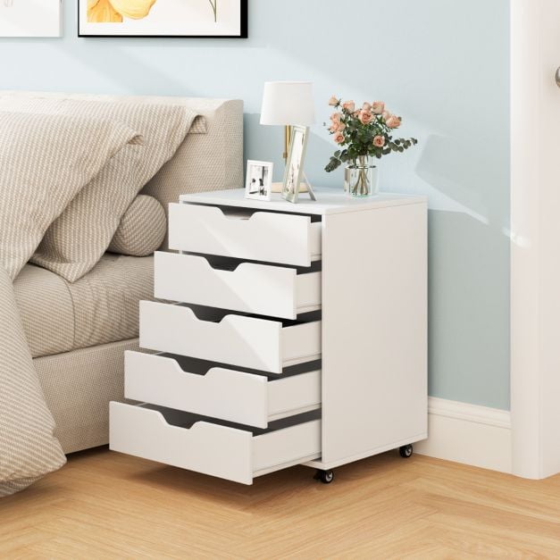 Roll container with 5 drawers Mobile filing cabinet with wheels 48 x 39.5 x 65.5 cm White