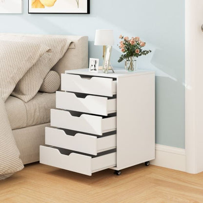 Roll container with 5 drawers Mobile filing cabinet with wheels 48 x 39.5 x 65.5 cm White