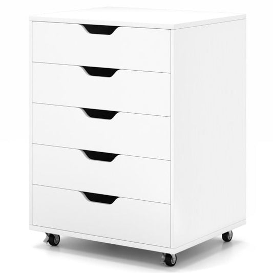 Roll container with 5 drawers Mobile filing cabinet with wheels 48 x 39.5 x 65.5 cm White