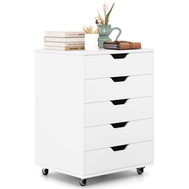 Roll container with 5 drawers Mobile filing cabinet with wheels 48 x 39.5 x 65.5 cm White