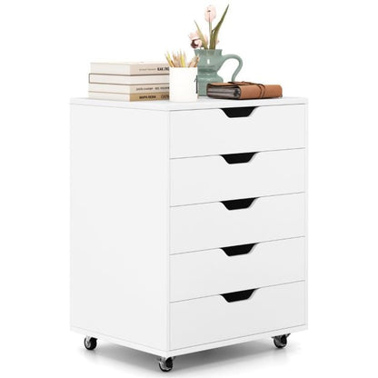 Roll container with 5 drawers Mobile filing cabinet with wheels 48 x 39.5 x 65.5 cm White