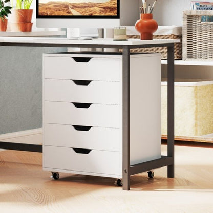 Roll container with 5 drawers Mobile filing cabinet with wheels 48 x 39.5 x 65.5 cm White