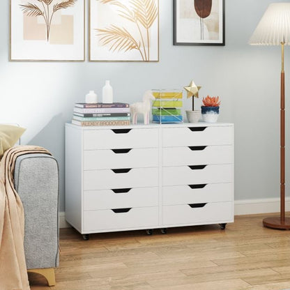 Roll container with 5 drawers Mobile filing cabinet with wheels 48 x 39.5 x 65.5 cm White