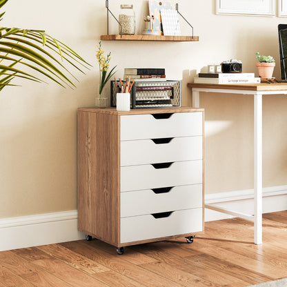 5 Drawer Chest with Wheels for Home and Office-Natural
