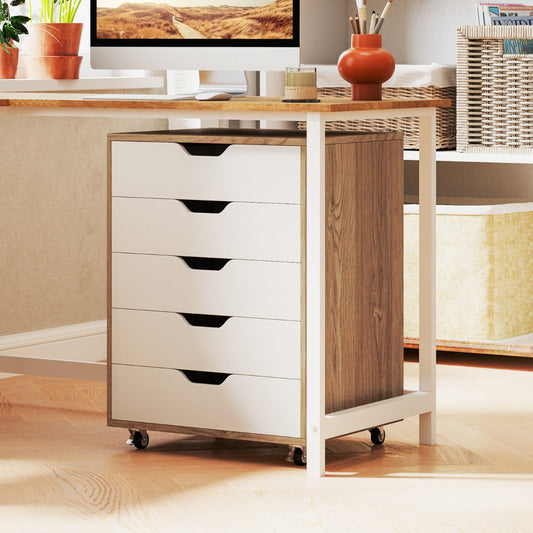 5 Drawer Chest with Wheels for Home and Office-Natural
