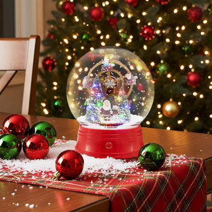 5 Ft Musical Christmas Street Lamp Snow Globe Lantern on Stand-Red