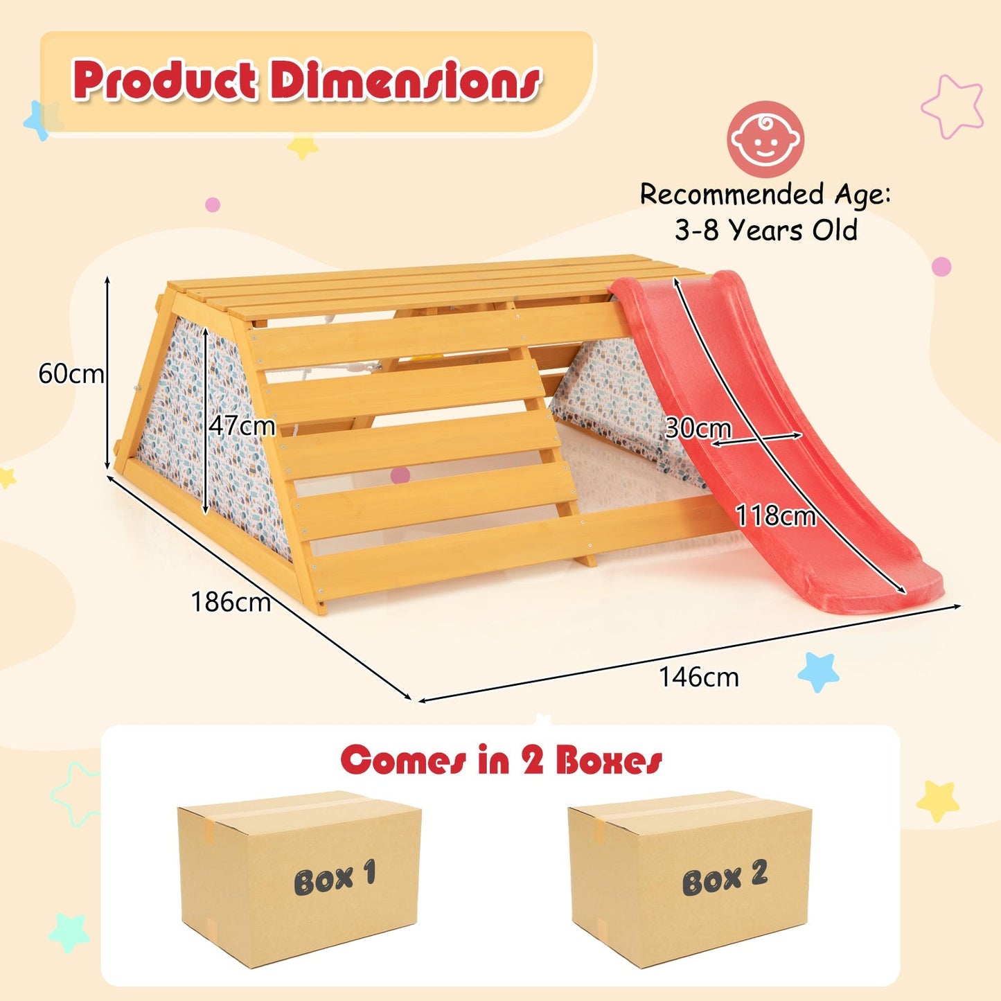 5-in-1 Jungle Gym with Slide and Rock Climbing Wall