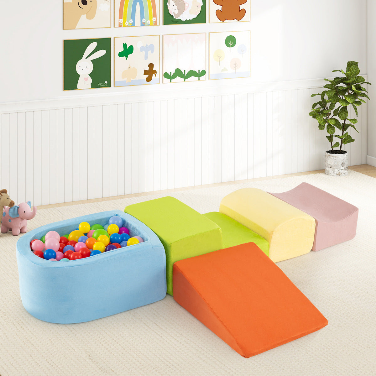 5-Piece Climb and Crawl Playset with Ball Pit for Kids (Ocean Balls Not Included)-Colourful