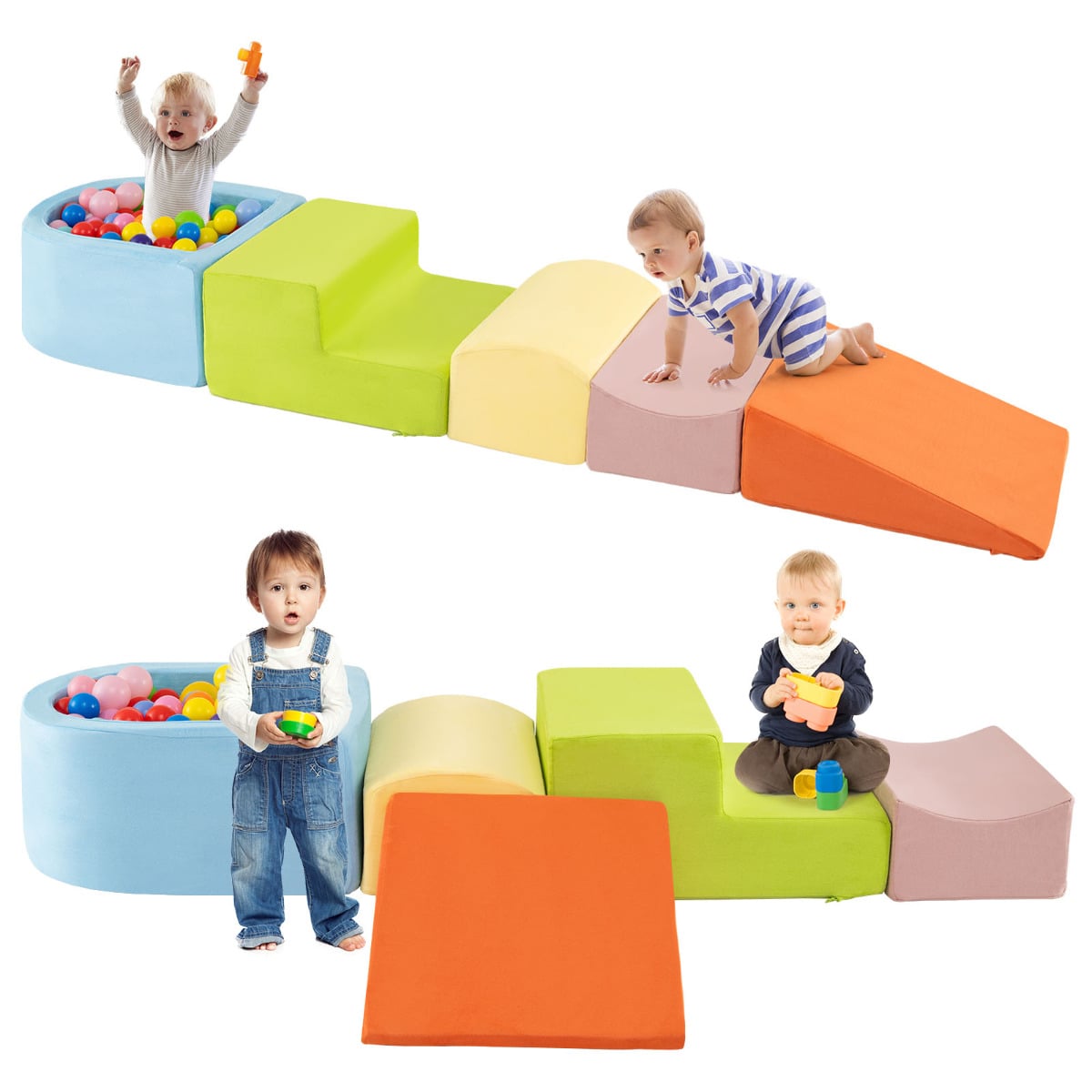 5-Piece Climb and Crawl Playset with Ball Pit for Kids (Ocean Balls Not Included)-Colourful