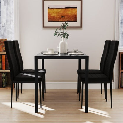 5 Piece Dining Table Set with Glass Tabletop and Metal Legs for Dining Room-Black