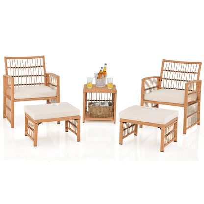 Outdoor Rattan Conversation Set with Seat and Back Cushions for Backyard Poolsida-Natural
