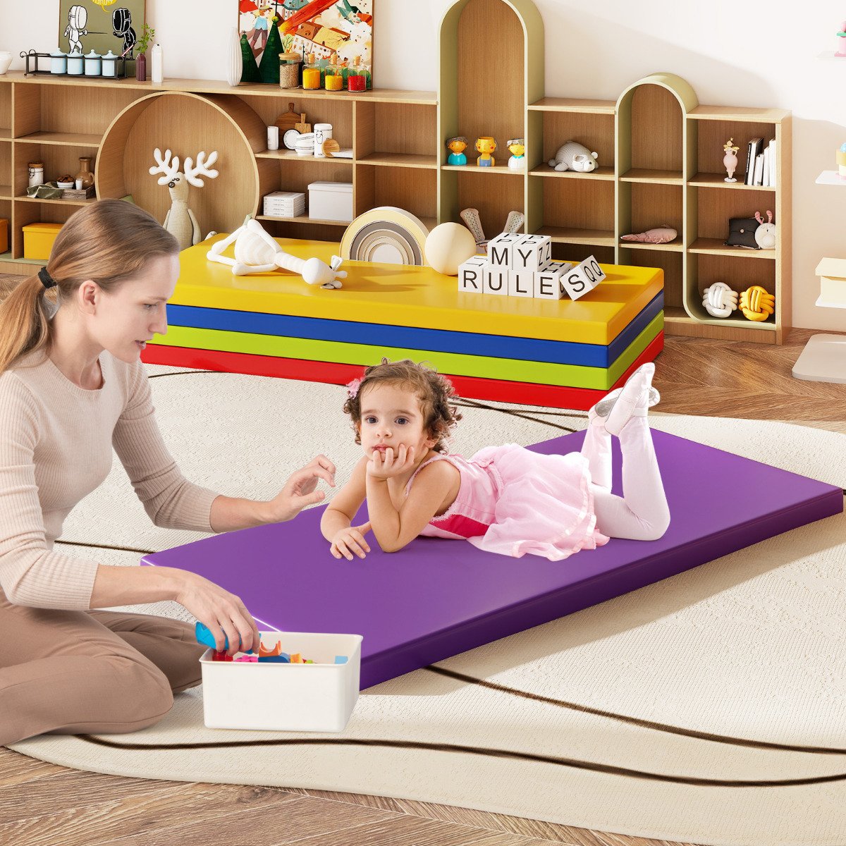 5 Pieces Kids Rest Mats Sponge Children Floor Mats 5cm Thick -Rainbow