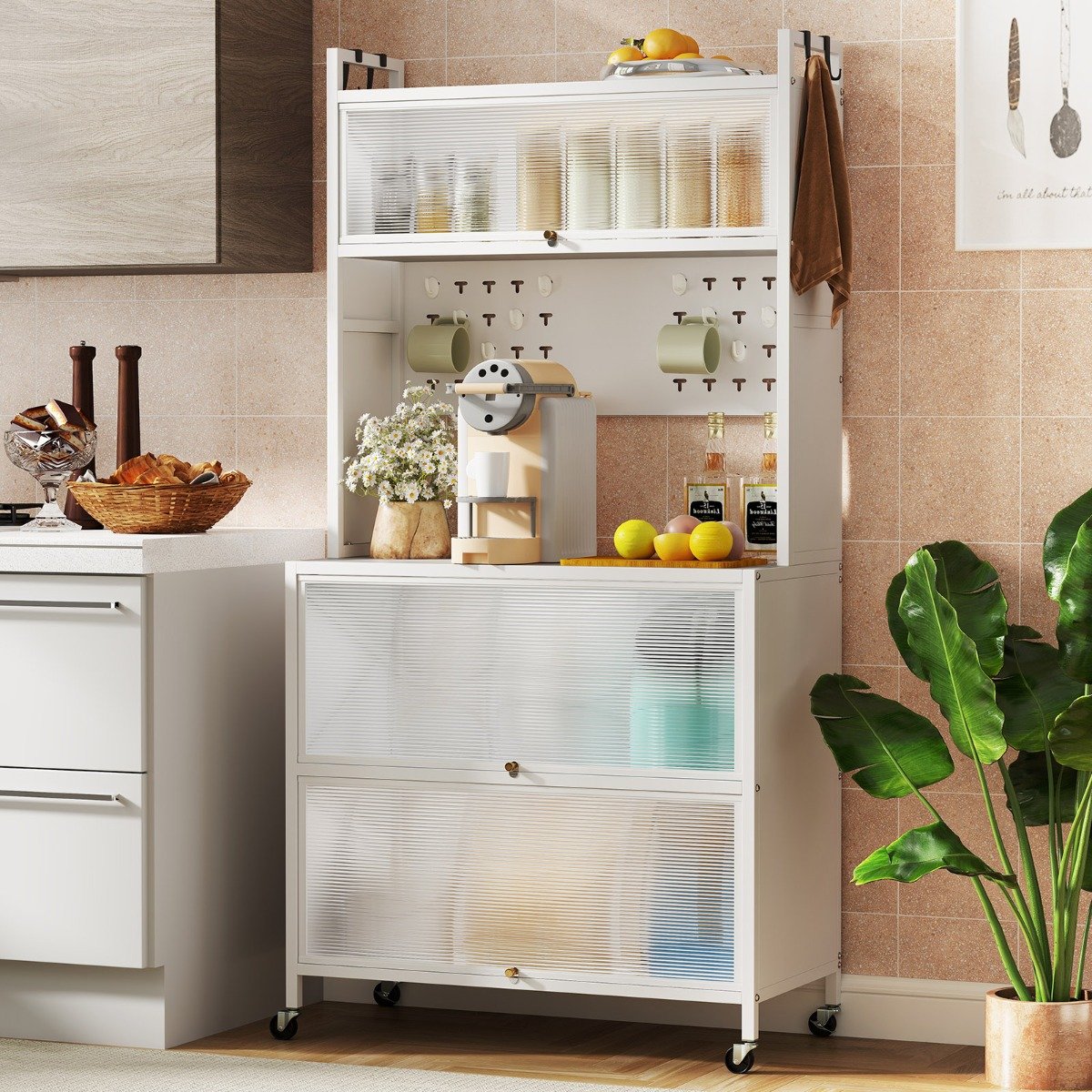 5 Tier Kitchen Bakers Rack Multifunctional Microwave Stand-White