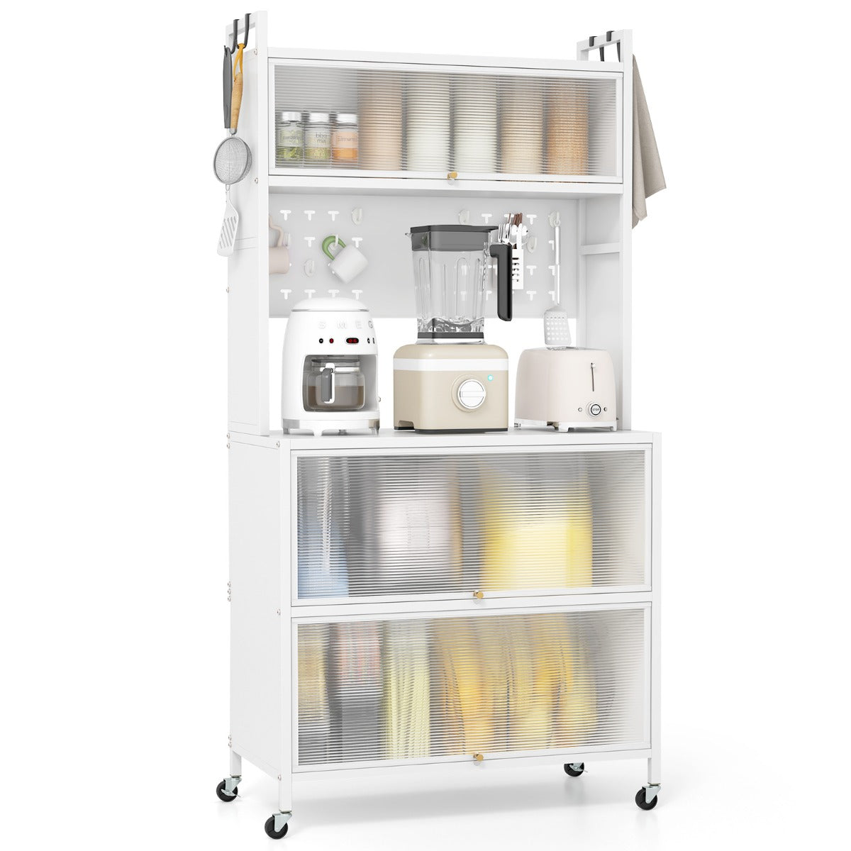 5 Tier Kitchen Bakers Rack Multifunctional Microwave Stand-White