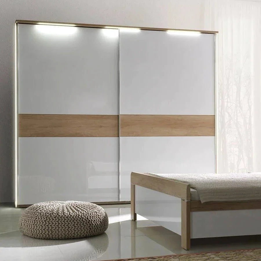 Marcelo Oak & White Gloss 2-Door Sliding Wardrobe - 4 Sizes