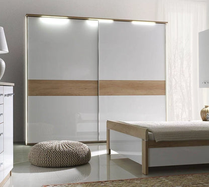 Marcelo Oak & White Gloss 2-Door Sliding Wardrobe - 4 Sizes